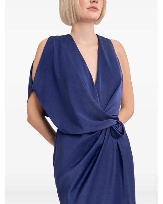Gemy Maalouf Blue Draped Asymmetrical Maxi Dress