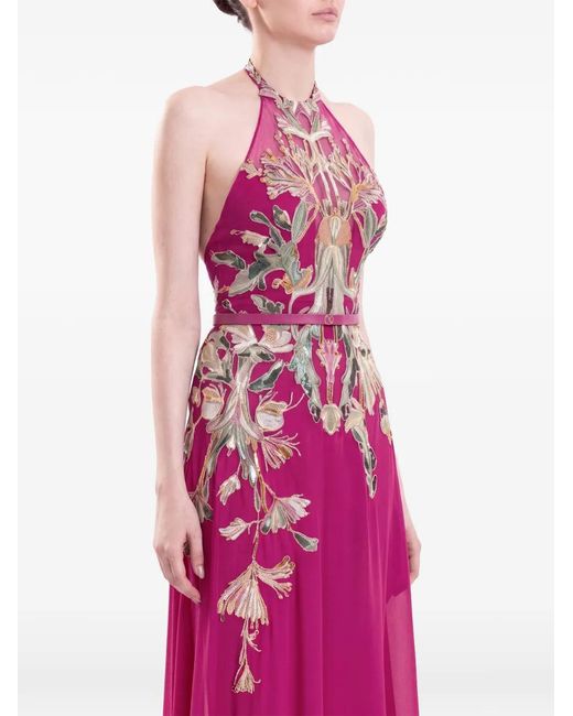Saiid Kobeisy Pink Embroidered Halterneck Maxi Dress