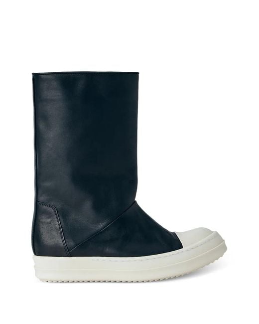 Rick Owens Blue Leather Toe-Cap Boots