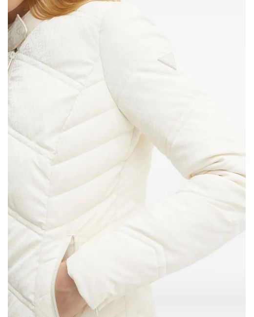 Guess White Quilted Chevron Puffer Jacket