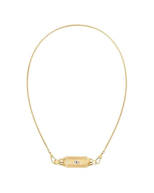 Marie Lichtenberg Metallic Baby Locket Evil Eye Sapphire Necklace