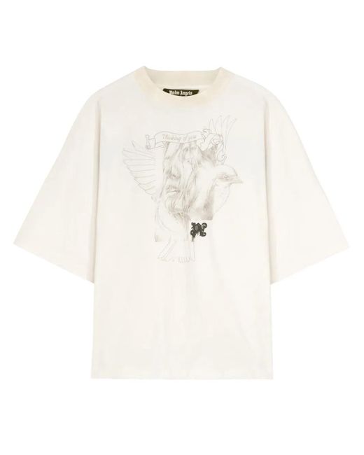 Palm Angels White Graphic-Print Cotton T-Shirt for men