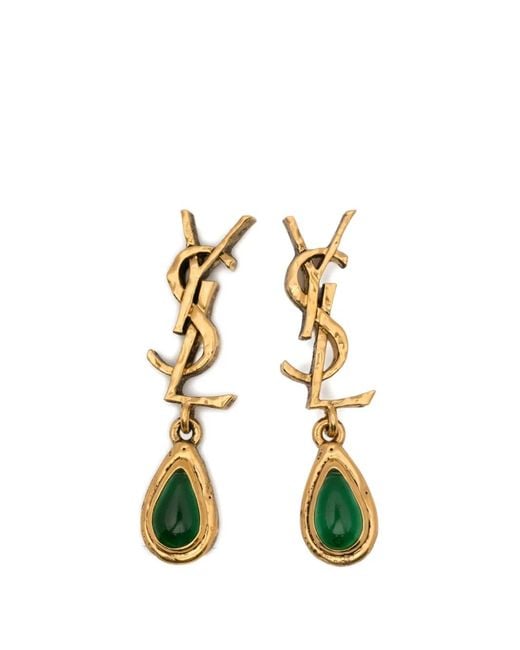 Saint Laurent Metallic Cassandre Drop Earrings