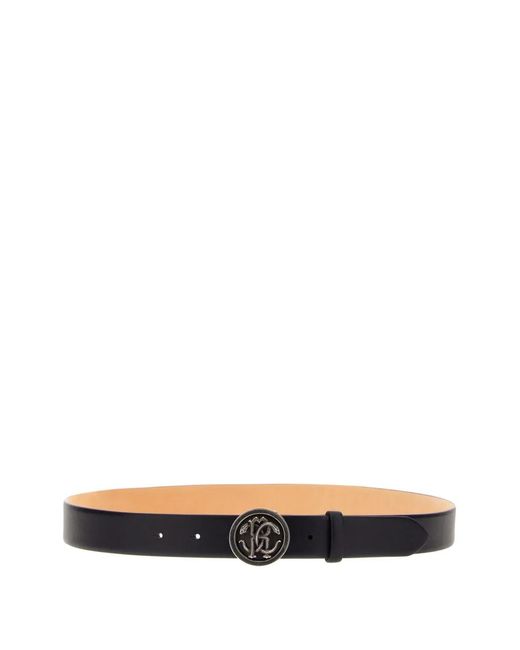 Roberto Cavalli White Logo-Buckle Leather Belt for men