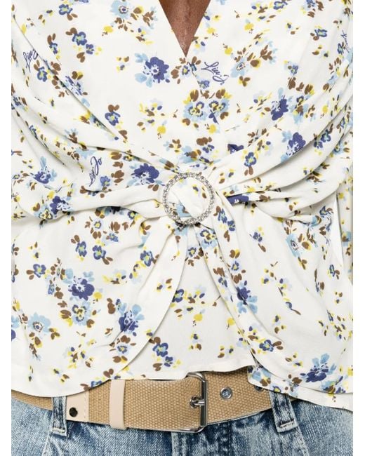Liu Jo White Floral-Print Crepe Blouse