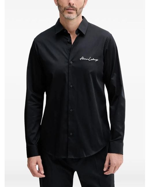 ARMANI EXCHANGE Black Signature Long-Sleeve Shirt for men