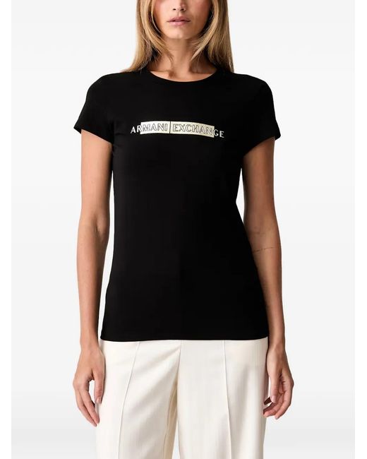 ARMANI EXCHANGE Black Logo-Print T-Shirt