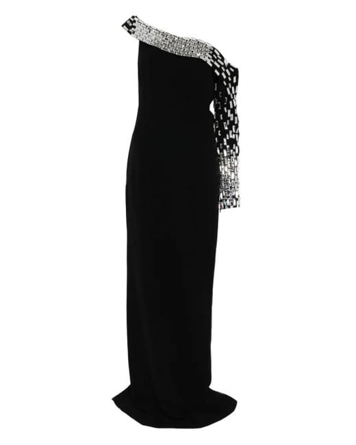 Jean Louis Sabaji Black Asymmetric Baguette-Embroidery Maxi Dress