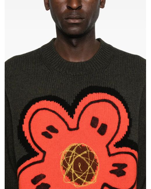 KENZO Red Flower-Embellishment Crew-Neck Sweater for men