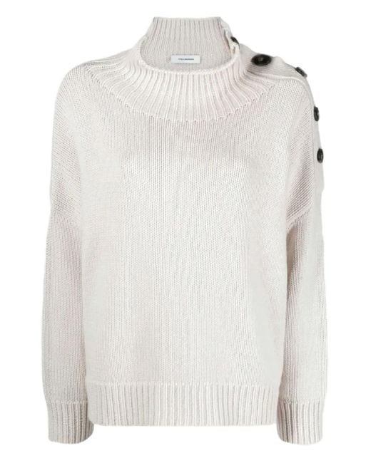 Yves Salomon White Button Turtleneck Sweater