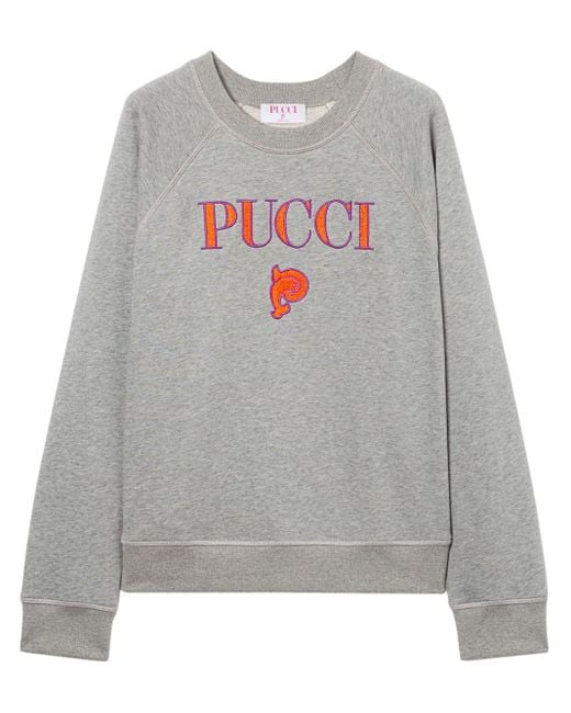 Emilio Pucci Gray Logo-embroidered Cotton Sweatshirt