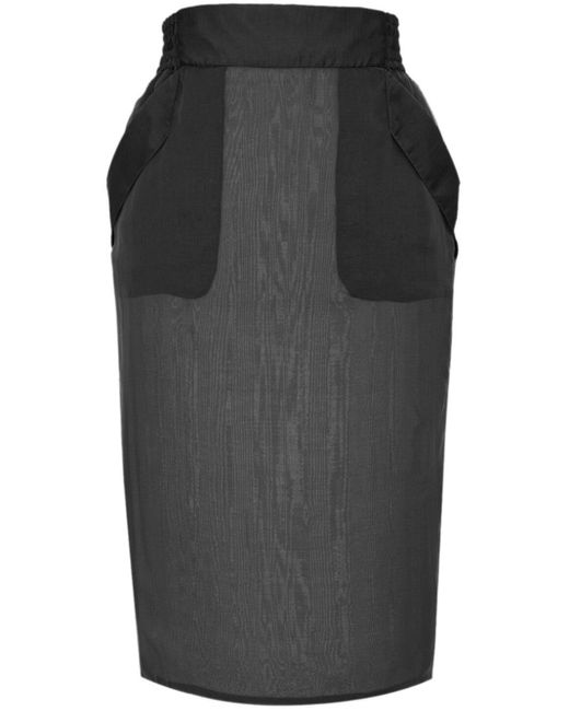 Saint Laurent Black Moiré-effect Silk Pencil Skirt
