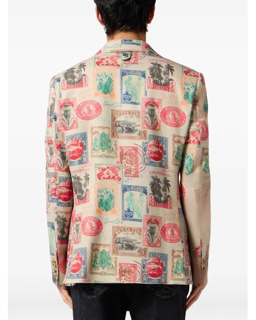 Billionaire White Printed Linen Blazer for men