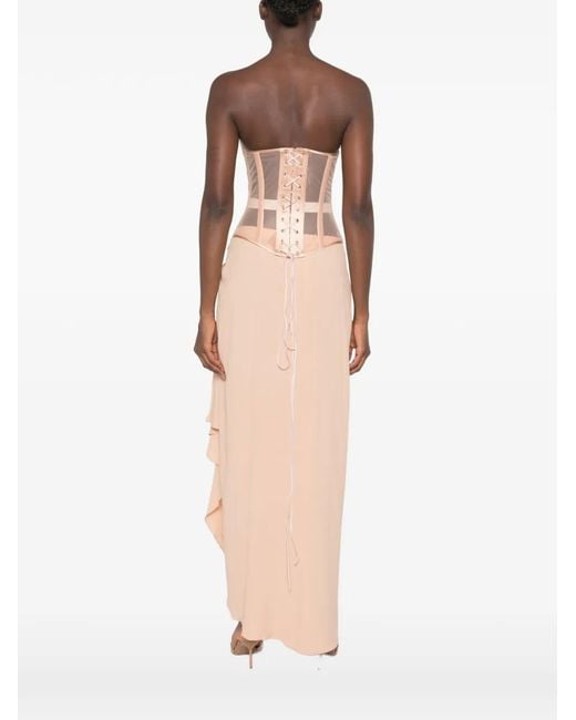 Mugler Pink Sheer Lace-Up Corset