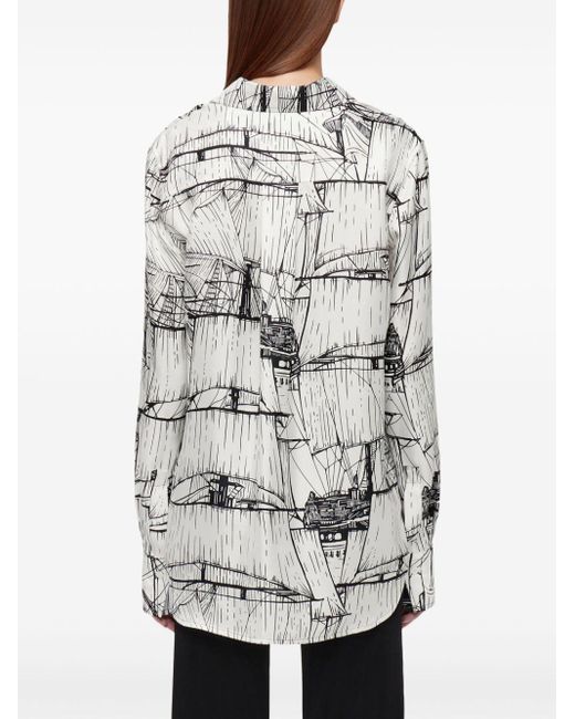 Ferragamo Gray Graphic-print Silk Shirt