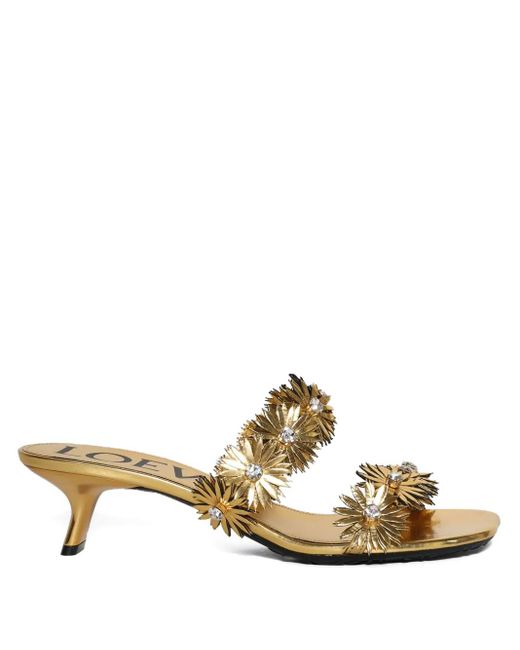 Loewe Metallic 45Mm Petal Flower-Embellished Kitten-Heel Sandals