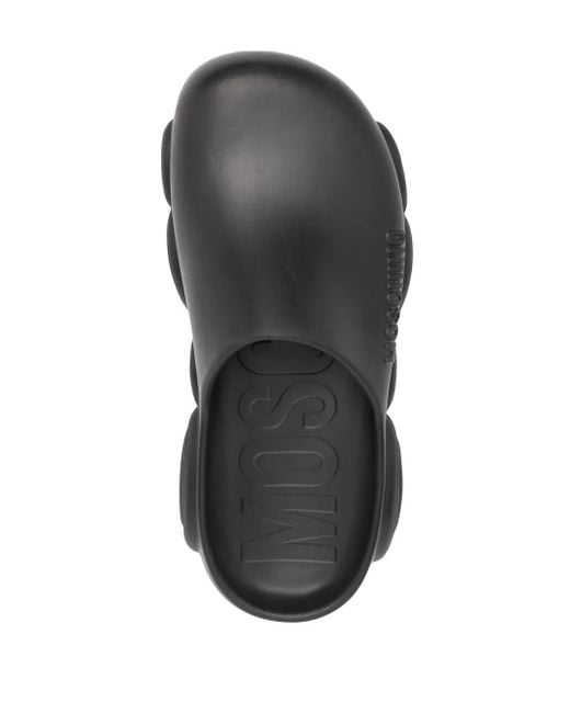 Moschino Black Logo Embossed Mules