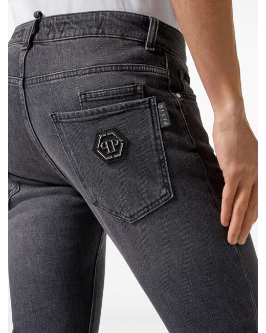 Philipp Plein Straight-Leg-Jeans mit Logo-Patch in Blue für Herren