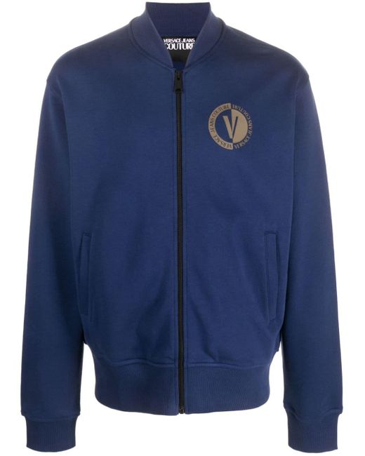 Versace Blue Logo-print Cotton Bomber Jacket for men