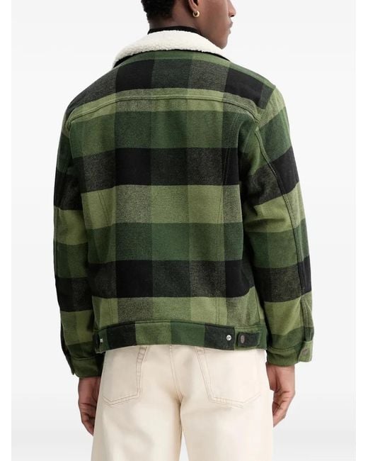 Levi's Green Veste Boutonnée À Carreaux Et Col En Peau Lainée for men