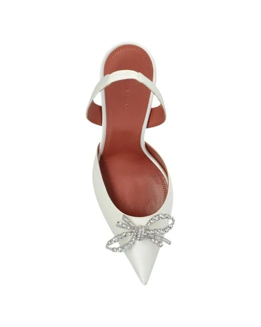 AMINA MUADDI White Rosie Sling 95 Ivory Silk Satin Slingback Pumps With Crystal Bow