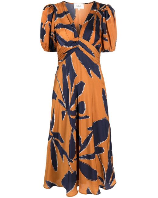 Ba&sh Orange Klap Abstract-print Dress