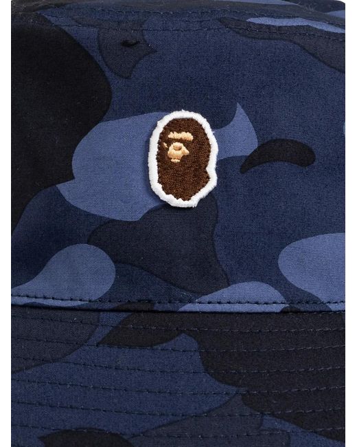 A Bathing Ape Blue Logo-Patch Camouflage-Print Bucket Hat for men