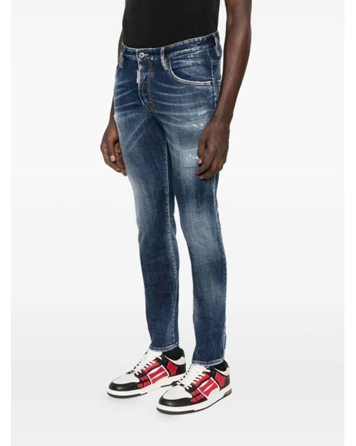 DSquared² Blue Distressed Skater Jeans With Five-Pocket Design for men