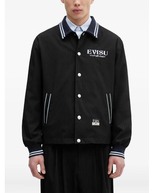 Evisu Black Pinstripe Varsity Jacket for men