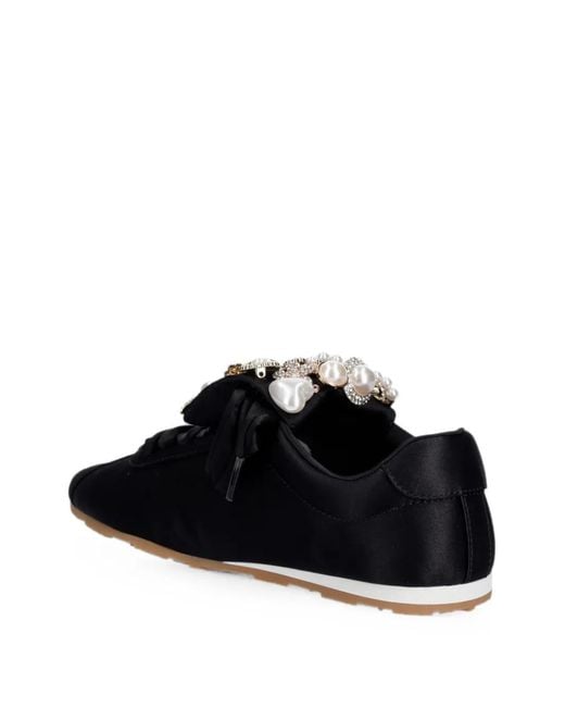 Jeffrey Campbell Black Shelter Crystal-Embellished Faux-Pearl Sneakers