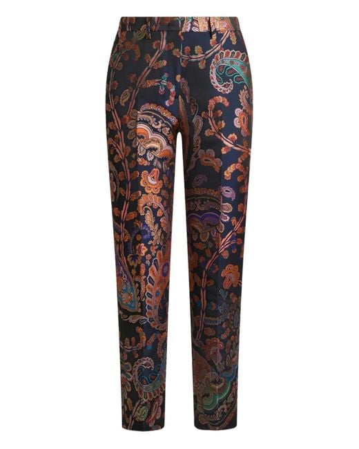 Etro Red Jacquard Floral-Paisley Cigarette Trousers