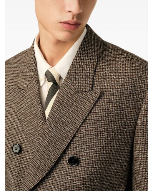 AMI Brown Double-Breasted Houndstooth Wool Blazer for men