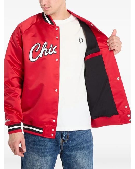 Mitchell & Ness Red Nba Logo-Print Bomber Jacket for men