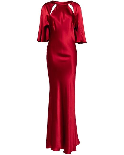 Michelle Mason Red Capelet-Sleeve Gown