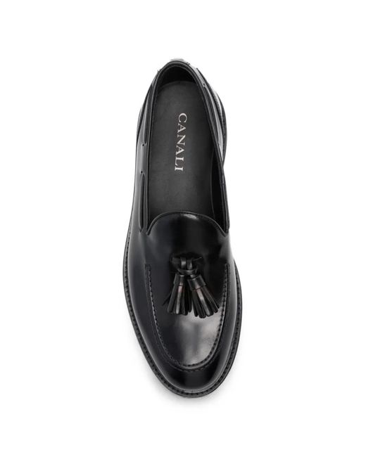 Canali Black Tassel-Detail Calf-Leather Loafers for men