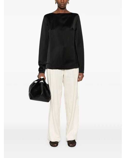 Totême  Black Long-Sleeve Satin Top