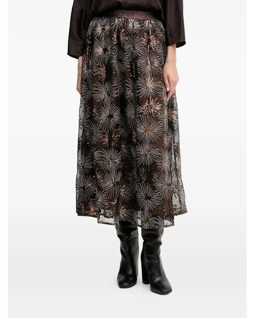 Ouí Black Sequin Floral Maxi Skirt