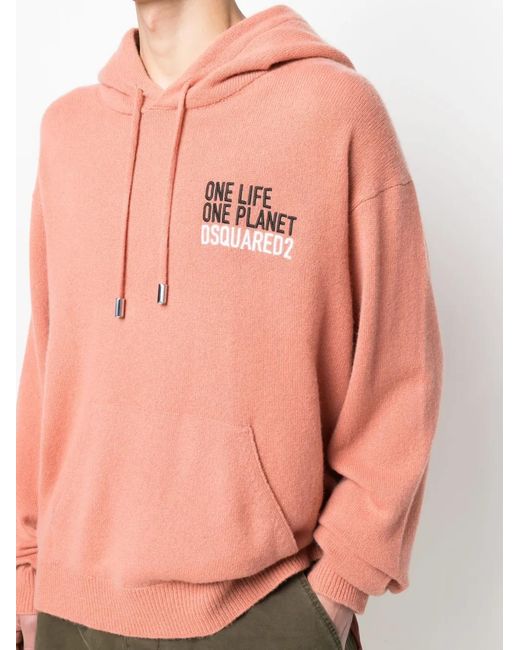 DSquared² Pink Logo-Embroidered Cashmere Hoodie for men