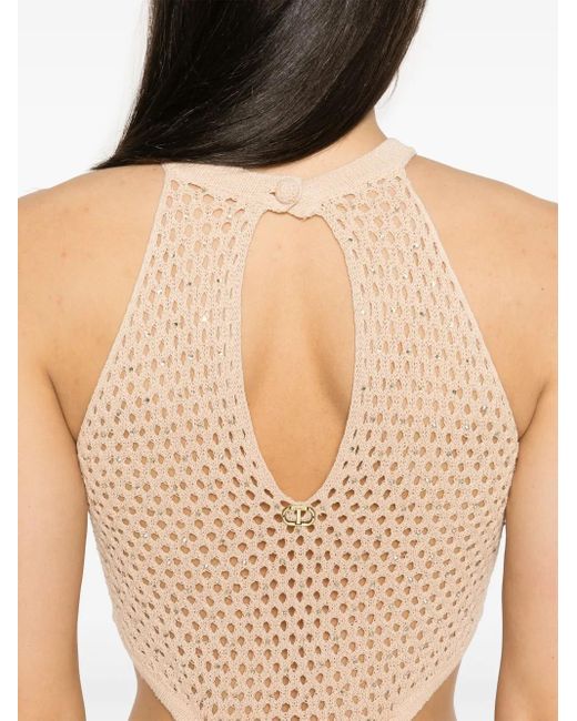 Twinset Natural Rhinestone Open-Knit Maxi Dress