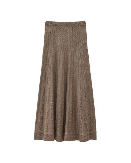 Ba&sh Brown Doha Pointelle-Knit A-Line Maxi Skirt