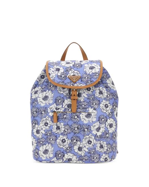 Prada Blue Floral-Print Backpack for men