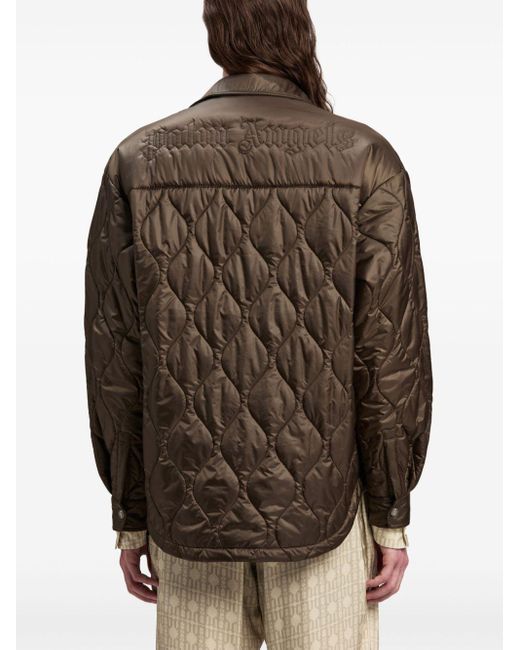 Palm Angels Brown Logo-Embroidered Quilted Jacket for men