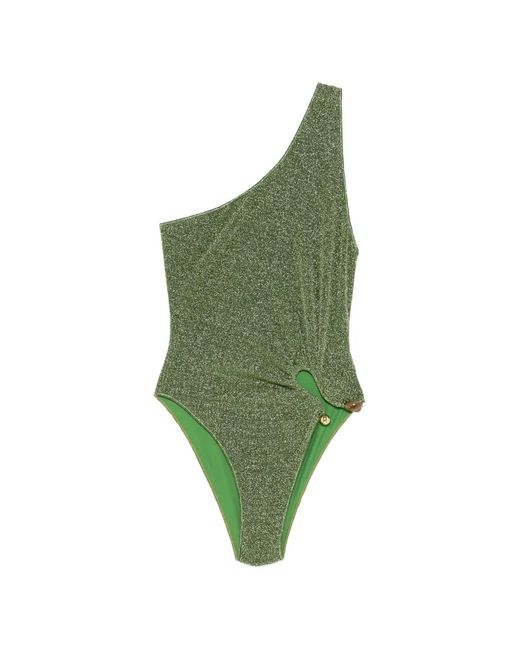 Oseree Green Lumière One-Shoulder Swimsuit