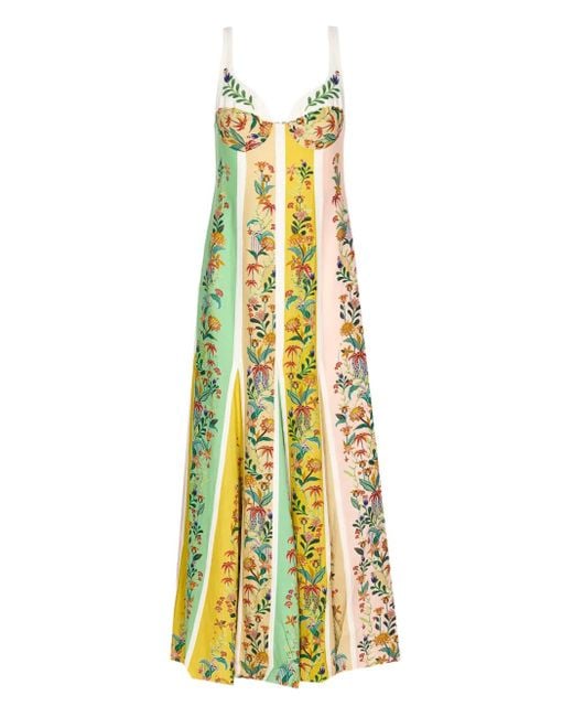 Farm Rio Metallic Floral Stripes Maxikleid