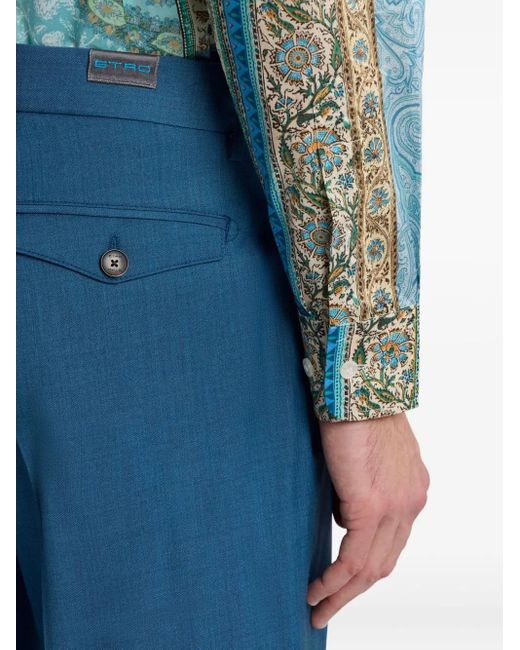Etro Wollen Straight Broek in het Blue voor heren