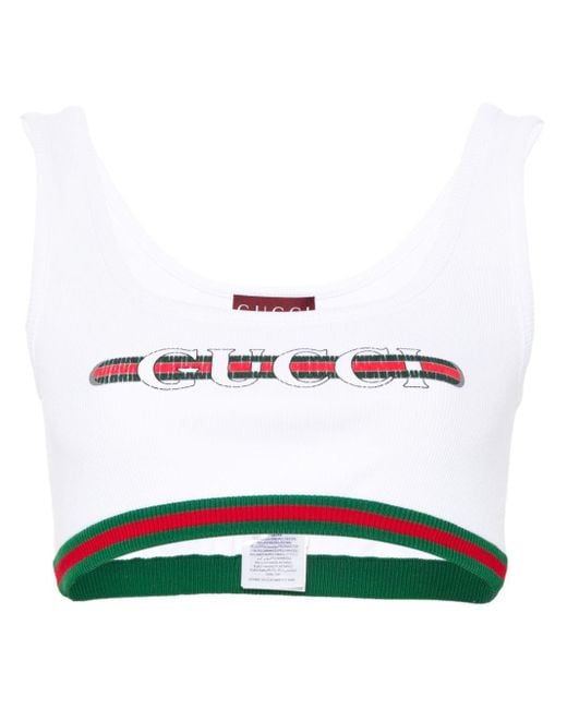 Gucci White Web-Detail Ribbed Crop Top