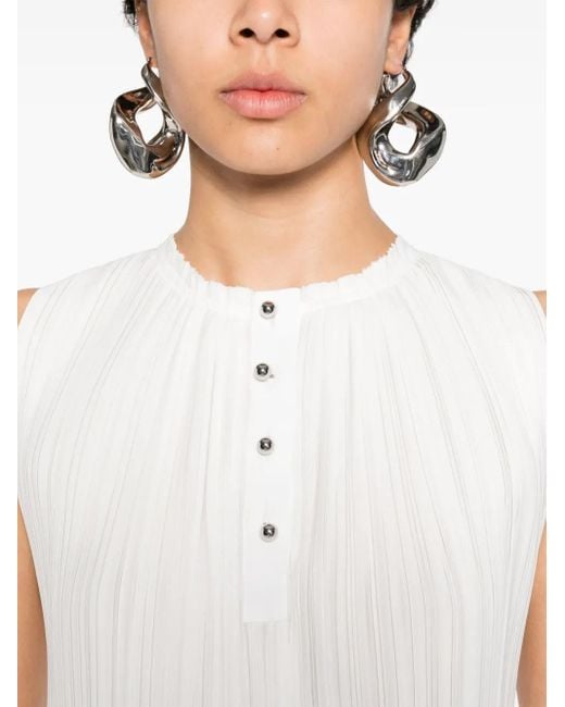 Lanvin White Pleated Sleeveless Top