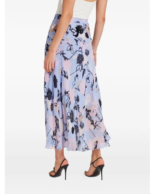 Temperley London Blue Maisie Sequin-Embellished Floral-Print Skirt