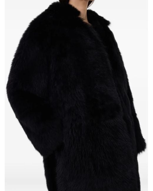 Loulou de Saison Black Shearling Spread-Collar Coat