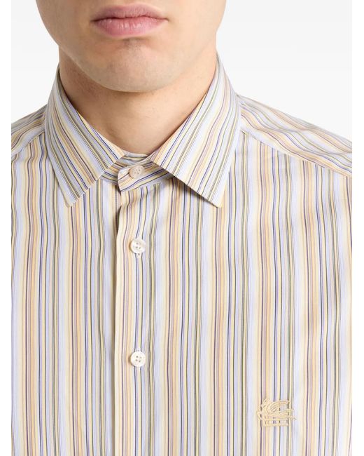 Etro White Striped Pegaso-Embroidered Shirt for men